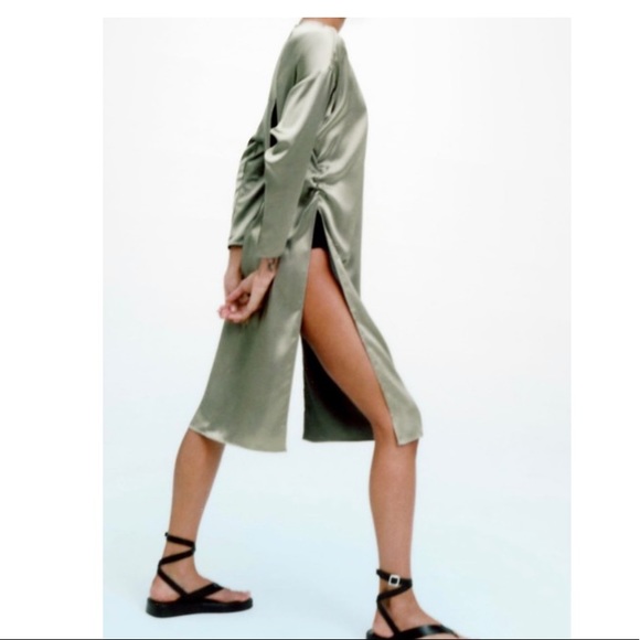 long satin effect blouse light khaki - Picture 5 of 6